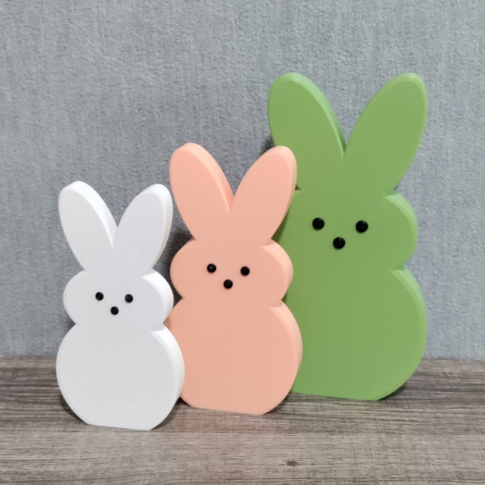 Easter Peeps Bunny Figurines Set of 3 White Green Pink Tabletop Decor 3D Printed